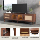 ZUN Rattan TV Stand with 3 Cabinets & 2 Drawers, Rattan-inspired Media Console Table for TVs up to 80'', WF324225AAP