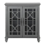 ZUN Antique Grey Accent Chest 1pc Classic Storage Cabinet Shelves Glass Inlay Doors Wooden Traditional B011P169762