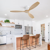 52 Inch Indoor 3 Solid Wood Blade Ceiling Fan Noiseless Reversible DC Motor Remote Control W934P146083