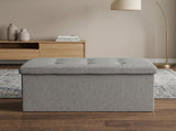 Upholstered Folding Storage Bench Grey Linen, Padded Seat with Hidden Storage, Collapsible Design 81565987