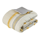 3 Piece Cotton Comforter Set Gray/Yellow Full/Queen B035128785