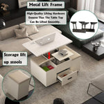 ZUN Modern Lift-Up Coffee Table with 4 Stools Set for Living Room Expandable 1 Hidden Storage + 2 65601144