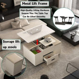 ZUN Modern Lift-Up Coffee Table with 4 Stools Set for Living Room Expandable 1 Hidden Storage + 2 65601144