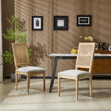 French Country Dining Chairs Elegant Cane Backrest & Upholstered Seats with Fluted Legs N767P263678G