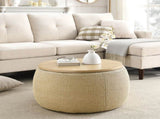 Round Storage Ottoman, 2 in 1 Function, Work as End table and Ottoman, Natural W48762888