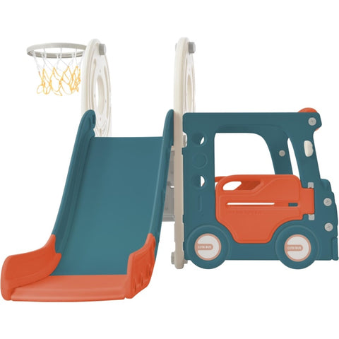 ZUN Kids Slide with Bus Play Structure, Bus Toy with Slide for Toddlers, Bus Slide Set with Basketball 54572671