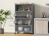 5-Tier Rolling Microwave Stand Flip Dust-Proof Doors 4 Casters with Brakes Kitchen Storage Rack Gray 84776425