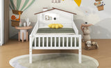 Twin Size Wood Platform Bed with House-shaped Headboard, LED and Built-in Storage, White N709P184429K