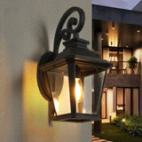 Outdoor Wall Lanterns 2-Pack, Black Waterproof Wall Sconce with Clear Glass Panels, Vintage Exterior W1340P239404