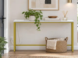 39.37"x5.91"x31.10" Console Table, MDF with Melamine Veneer & Iron Frame, with Power Outlet, White & 78249220