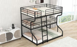 ZUN Full XL over Twin XL over Queen Size Triple Bunk Bed with Long and Short Ladder,Black 50005798