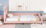 Twin Size Upholstered Daybed with Carton Ears Shaped Headboard, Pink 88689846