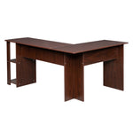 ZUN L-Shaped Wood Right-angle Computer Desk with Two-layer Shelves Dark Brown 28352039