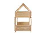 Twin Over Twin House Floor Bed with Headboards, Footboards and Guardrails, Ladder, Rubber Wood W504P227942