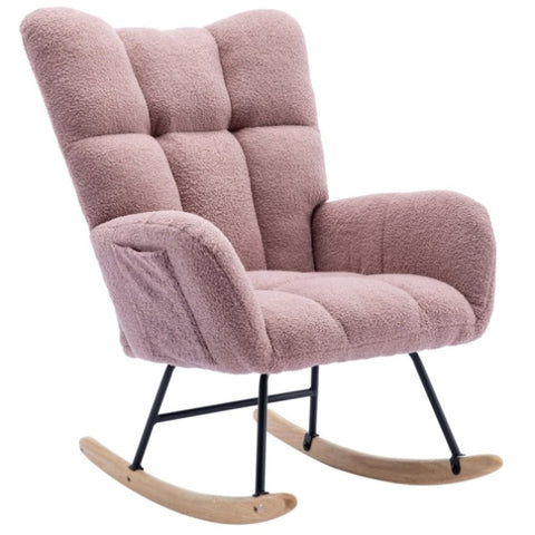 ZUN Rocking Chair Pocket, Soft Teddy Fabric Rocking Chair for Nursery, Comfy Wingback Glider Rocker W137294659