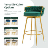 Swivel Counter Height Bar Stools Set of 2, 31.5" Bar Height Stools with Hand-Woven Backrest & Gold N762P216979F