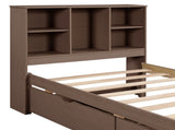 Modern Twin Size Bed Frame With Built-in USB Port on Bookcase Headboard and 2 Drawers for Walnut 68014174