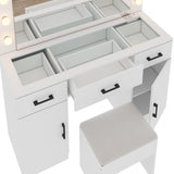 Vanity Desk Set with Large Lighted Mirror Powre Outlet, Glass Top Makeup Vanity with 3 Drawers 65123540