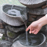 19x15x31.5" Indoor Outdoor Stone Water, 4-Tier Polyresin Cascading Rock Bowl Freestanding W2078124491