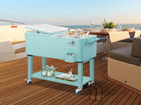 80 Quart Rolling Ice Chest, Portable Bar Drink Cooler with Catch Basin, Bottom 10515126