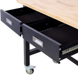 ZUN 48in Work Bench, Workbench with Drawer Storage, Heavy Duty Bamboo Wood Work Table with Wheels for 11475772