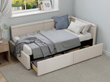 Modern Style Twin Size L Shape Corner Bed, Linen Upholstered Daybed with Two Storage Drawers,Beige N701P263819B