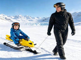 2-in-1 Kids Snow Racer Sled with Tow Rope, 30&deg Steering & Dual Foot Brakes Downhill Ski Sled, 25933273