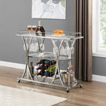 ZUN Contemporary Chrome Bar Cart with Wine Rack Silver Modern Glass Metal Frame Wine Storage 68234028