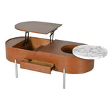 47.2''Lift Top Coffee Table with 360-degree Marble-patterned rotating tray,Hidden Compartment, 00209134