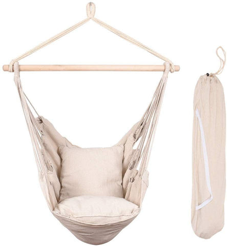 ZUN Hammocks Hanging Rope Hammock Chair Swing Seat with Two Seat Cushions and Carrying Bag, Natural W2181P153964