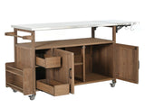 54.33" Farmhouse Rolling Outdoor Kitchen Cart, Solid Wood Frame with Stainless Steel Top, Spice N767P528183A