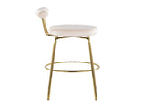 Fixed-Height Barstool with Swivel in Gold Metal and Cream Velvet - Set of 2 B202P471223