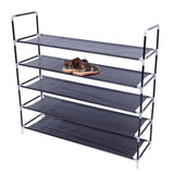 Simple Assembly 5 Tiers Non-woven Fabric Shoe Rack with Handle Black 56072092