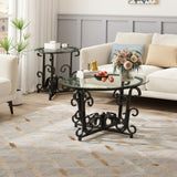 3-Piece Coffee Table Set, Tempered Glass Surface with Sturdy Metal Frame - Modern Living Room Sets T2398P354182
