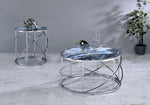 ZUN ACME Lyda Coffee Table, Blue Marble Print & Chrome Finish LV02095