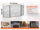 3-Panel Screen, Robust Iron Mesh Spark Guard, 48", Pre-assembled, Independent 87780074