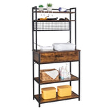 ZUN 5-Tier Kitchen Bakers Rack with 10 S-Shaped Hooks and 1 drawer , Industrial Microwave Oven Stand, 19675615