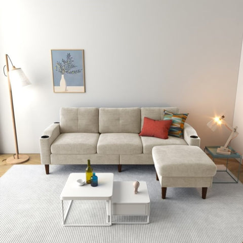 ZUN Convertible Combination Sofa Sofa L-Shaped Sofa with Footstools with Storage, Beige Sofa for Living W2012126501
