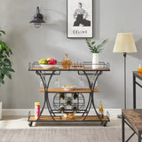 ZUN Painted Bar Cart, With Wine Rack And Glass Holder, For Kitchen, Serving, Hotel, Brown 28174656