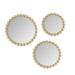 ZUN Gold Beaded Round Wall Mirror 3-piece set B03599371