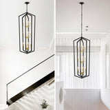 ZUN 12-Light Lantern Tired Farmhouse Ceiling Hanging Light Black Chandelier Metal Modern Pendant Light W1592P209900