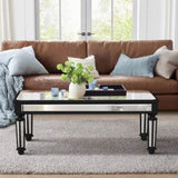 Silver Mirrored Coffee Table, Black Vintage Carved Wooden, Rectangle Glass Tea Table with Mirrored 12893782