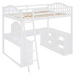 ZUN Full Wooden Loft Bed with U-shaped Desk,Storage Compartments and Tri-fold Mirror, White 71431452