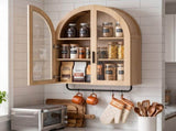 Bathroom Wall with Double Glass Doors 3 Shelves and Towel Bar Arched-top MDF Bathroom 30199242