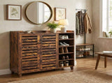 Shoe cabinet with 2 doors, 5 open compartments, and a tabletop with a back panel made of MDF 17073694