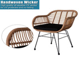 3 pcs Wicker Rattan Patio Conversation Set with Tempered Glass Table Flaxen Yellow 36303696