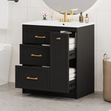 ZUN Classic 30" Black Bathroom Vanity Set, Floor Standing, with Three Drawers, One of Which is a N729P194978B