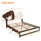 ZUN Full Size Upholstered Platform Bed with Bear Shaped Headboard, LED Light Strips, White + Brown 19640686