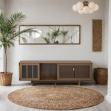 Mid-century modern style Walnut TV STAND Cat house pet friendly With Sliding door flip-down N843P251412W