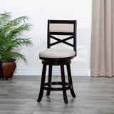 24" Counter Height X-Back Swivel Stool, Espresso Finish, Beige Fabric Seat B04660712